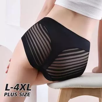 Кружевное сексуальное нижнее белье женское с высокой талией большого размера бесшовные трусики-брифы из хлопка с полым промежностным швом L