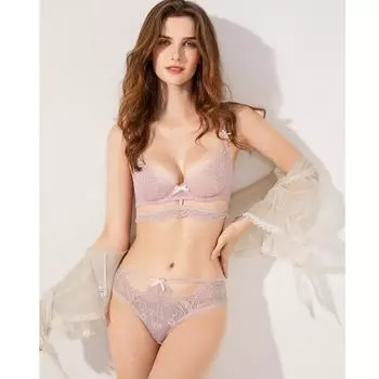 Кружевное сексуальное женское нижнее белье удобно собирается в комплект бюстгальтера с утолщенной маленькой грудью и большими бюстгальтерами 75A чёрный
