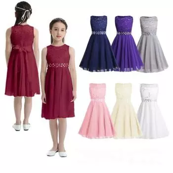 Кружевное шифоновое платье с цветочным узором для девочек с блестками, пышное свадебное платье подружки невесты, детское платье для первого причастия, дня рождения 3-4 Years серый