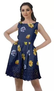 Кружевное вечернее мини-платье с принтом Moomaya для вечеринки, женская одежда без рукавов 2XL джинсовый синий