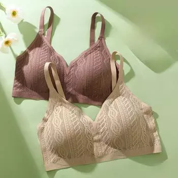 Кружевное выдалбленное бесшовное нижнее белье Tira, сексуальное собрание без стального кольца, дышащий бюстгальтер с фиксированной чашкой для женщин M чёрный