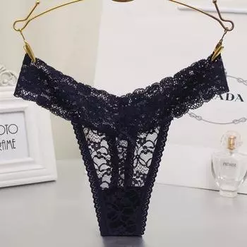 Кружевное женское нижнее белье больших размеров, сексуальное прозрачное нижнее белье, трусики-стринги, кружевные хлопковые трусики-стойки S чёрный
