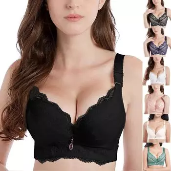 Кружевное женское нижнее белье, собирающее большой размер бюстгальтера, толстая губка, сексуальное, маленькая грудь, дисплей, большое нижнее белье, женский бюстгальтер 34B синий