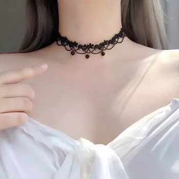 Кружевное женское ожерелье, струящаяся жемчужная цепочка, женская цепочка с инкрустацией бриллиантами, темперамент и цепочка на шею, цепочка на ключицу чёрный