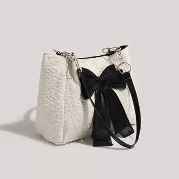 Кружевной бант Большая вместительная сумка-тоут Модная холщовая сумка через плечо с верхней ручкой для женщин Простые повседневные сумки подмышками белый