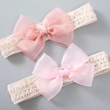 Кружевной бант детская повязка на голову эластичная принцесса новорожденная девочка повязка на голову широкий сетчатый тюрбан детские аксессуары для волос розовый