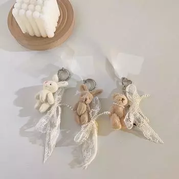 Кружевной бант с жемчужными бусинами, милый медведь, цепочка для телефона, кулон для iPhone, Samsung, Huawei, Xiaomi, ремешок для мобильного телефона, веревка, украшение для сумки