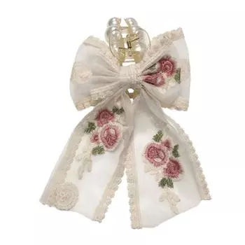 Кружевной бант заколка для волос лента вышивка цветок ткань повседневные аксессуары для волос для девочек