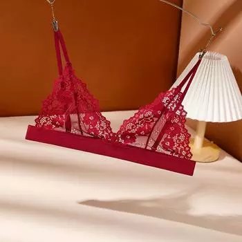Кружевной бюстгальтер без стального кольца, тонкий, без подкладки под грудь, глубокий V-образный вырез, кружевной цветочный сексуальный бюстгальтер, лифчик-бралетт, нижнее белье L вино красного