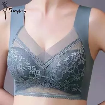 Кружевной бюстгальтер больших размеров, бесшовный, из ледяного шелка, собранный, дышащий, тонкий жилет, красивая спина 2XL синий