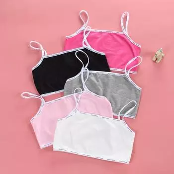 Кружевной бюстгальтер для молодых девушек, подростковое мягкое хлопковое нижнее белье для подростков, тренировочный укороченный топ для детей 8-14 лет one size чёрный