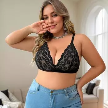 Кружевной бюстгальтер с треугольными чашками, дышащий, для девочек, на подтяжках, летний, без стального ободка, тонкий, простой и удобный верхний бюстгальтер 1XL