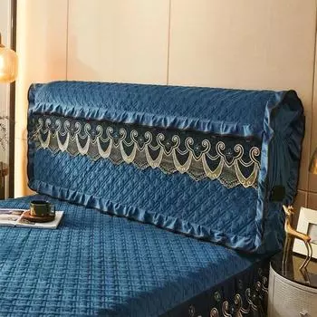 Кружевной чехол на изголовье кровати размера «queen-size», плюшевый бархат, двойной размер, стеганая защита от столкновений, полная защита спины с карманом 150x60cm 59x24 in.