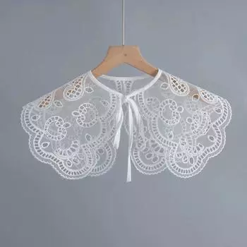 Кружевной цветочный фальшивый воротник для женщин, ажурный съемный воротник, шаль, белый лацкан, банты, фальшивый воротник, ожерелье, шарф, накидка