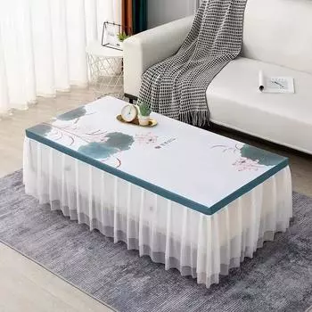 Кружевной двухслойный чехол для журнального столика в китайском стиле, моющийся комплект журнального столика для гостиной, скатерть с цветком сливы 50x100x40cm 1pcs