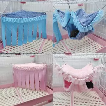 Кружевной гамак для питомца, теплое гнездо, клетка с кисточками, подвесной гамак, кровать, укрытие для белки, морской свинки Double Lace Hammock синий