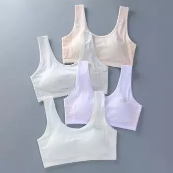 Кружевной хлопковый бюстгальтер для девочек, нижнее белье для подростков, беспроводной спортивный бюстгальтер для подростков, хлопок, 8-16 лет one size белый