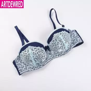 Кружевной хлопковый бюстгальтер с цветочным принтом, сексуальное комфортное нижнее белье Bh, женские прозрачные бюстгальтеры с половиной чашки, женский бюстгальтер 34B темно-синий