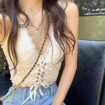 Кружевной камзол, летний сексуальный топ с v-образным вырезом