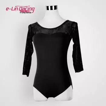 Кружевной комбинезон с рукавами средней длины для взрослых женщин для тай-чи, гимнастики, воздушной йоги, балета и танцев XXXL чёрный