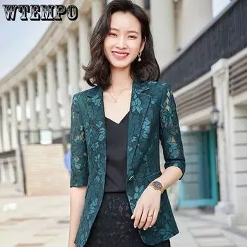 Кружевной костюм-пальто, женский большой корейский вариант, весенне-летний топ с рукавами три четверти, солнцезащитная рубашка с вырезом, тонкий костюм M чёрный