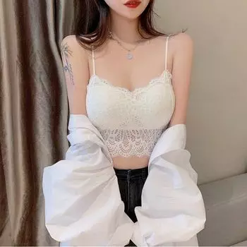 Кружевной красивый топ-труба с открытой спиной, нескользящий, минималистичный, легко сочетающийся, красивый кружевной топ-майка на бретелях с открытой спиной, базовый топ, топ-труба, женский, новинка White M