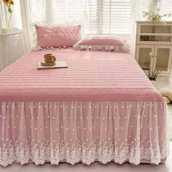 Кружевной крутой летний коврик из соевого латекса, складной и дышащий латексный летний коврик с кондиционером, юбка-кровать, комплект из трех предметов 150cmx200cm 3pcs