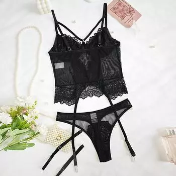 Кружевной кружевной прозрачный бюстгальтер сетка соблазнение подвязка сексуальный S [No chest pad with steel ring]