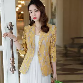 Кружевной маленький костюм-пальто, женский новый корейский вариант с укороченной талией, повседневный универсальный ажурный костюм-топ S