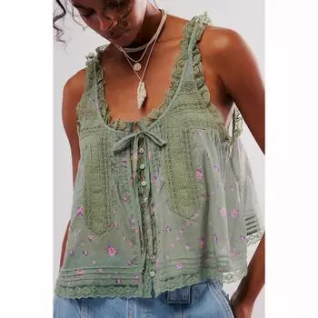 Кружевной пэчворк милый облегающий маленький жилет-камисоль на пуговицах женский летний L