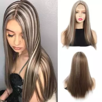 Кружевной парик ручной работы смешанного цвета с прямой повязкой на голову, синтетический парик для женщин, простой в ношении для ежедневных встреч