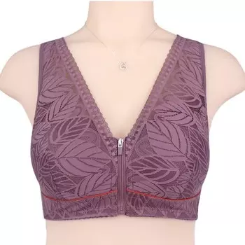 Кружевной передний молния женский бюстгальтер больших размеров с широкими бретелями майка нижнее белье без стального кольца хлопковая чашечка мягкая и дышащая 36/80 розовый