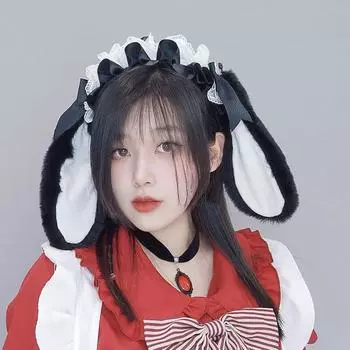 Кружевной плюшевый обруч для волос в виде кролика, лента для косплея, резинки для волос с оборками, повязка на голову в стиле Лолиты, кроличьи уши, аниме-выставка style 3