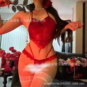 Кружевной прозрачный ретро кармашек на животе шейный ремешок соблазнение сексуальное нижнее белье One Size