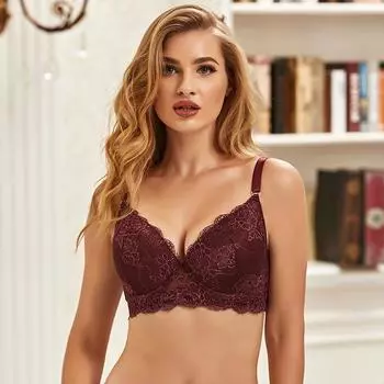 Кружевной пуш-ап бюстгальтер большого размера на косточках, тонкая формованная чашка, сексуальный дизайн, однотонный - Модель 4041 34C