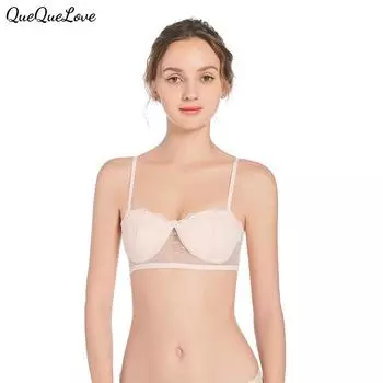 Кружевной сексуальный бюстгальтер с вырезом без косточек, однотонный бюстгальтер с открытой спиной S абрикосовый