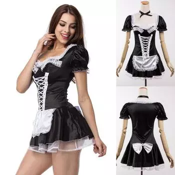Кружевной Сексуальный Женский Костюм Косплей Платье Горничной Служанки Французский Стиль Наряд на Хэллоуин M