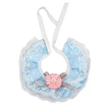 Кружевной шарф для кошки, дышащий, мягкий и удобный, милый кружевной принцессный слюнявчик для маленьких и средних питомцев S небесно-голубой