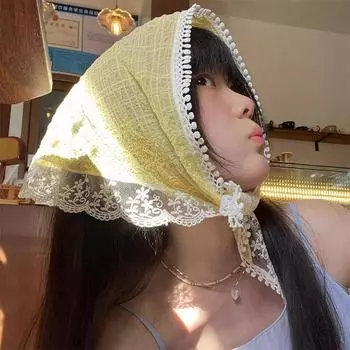 Кружевной шарф для волос с цветочным принтом, богемная бандана, повязка для волос, треугольный шарф, платок для женщин и девочек, платок, аксессуары для волос as the picture