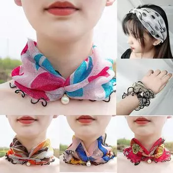 Кружевной шарф для женщин, летний солнцезащитный крем, женская бандана на шею, женская защита шеи, сетчатый пуловер, маленький модный шарф