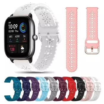 Кружевной силиконовый ремешок 20 мм для Huami Amazfit GTS 4/2 Mini GTS 3 2e Bip, романтический милый браслет-ремешок для Garmin Venu SQ/Venu 2 Plus чёрный