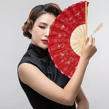 Кружевной складной веер с кисточкой и полыми ребрами, винтажный европейский танцевальный реквизит для фотосессии, портативный летний ручной веер для женщин и девочек, подарок бежевый