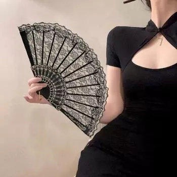 Кружевной складной веер в китайском стиле, пластиковый традиционный цветочный узор, ручной веер, эргономичная ручка, портативный ручной вентилятор для женщин, танцевальный реквизит для свадебной вечеринки красный