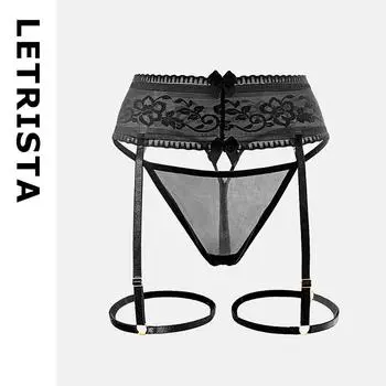 Кружевной соблазнительный сексуальный пояс для чулок, черное шелковое кольцо для ног, регулируемые колготки, ультратонкий комплект для чулок One size fits all (80-60kg) чёрный