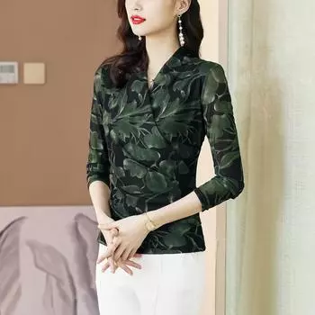 Кружевной топ для женщин весна-осень базовая рубашка женская облегающая эластичная с длинным рукавом пуловеры винтажные футболки M