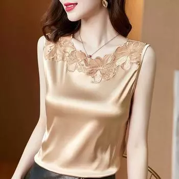 Кружевной топ с V-образным вырезом, женский, с широкими плечами, без рукавов, весна-лето, внутренний топ, базовое пальто, свободные блузки и рубашки большого размера M белый