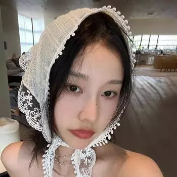 Кружевной треугольный шарф, женский летний милый повязка на голову, универсальный головной убор розовый