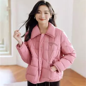 Кружевной три кармана новый стандарт 90 пуховик женский 2024 зима новый темперамент маленький ароматный ветер маленькая куртка S size 90-60kg белый