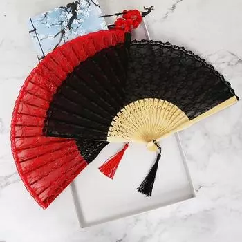 Кружевной веер, японский складной веер, полый китайский древний веер, сценический веер, аксессуары для подиума, украшение для дома, орнамент, подарок для рукоделия 1