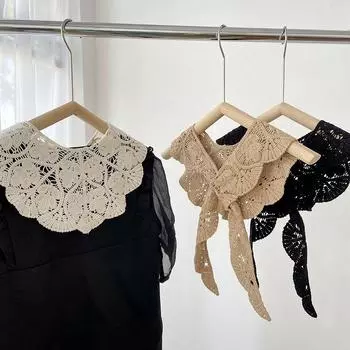 Кружевной внешний с вязаным крестом маленькая шаль женская универсальная с рубашкой украшение защита шеи защита от солнца кружевной накладной воротник 32cm хаки